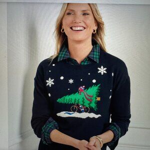 Talbots Crewneck Pullover - Christmas Tree Bike